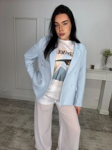 BY O LA LA! BLUZKA T-SHIRT ELEGANCE BIEL/NIEBIESKI