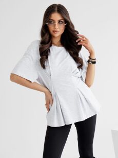 BY O LA LA...! BLUZKA Z ZASZEWKAMI W TALII SZARA