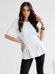 BY O LA LA...! BLUZKA Z ZASZEWKAMI W TALII SZARA