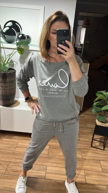BY O LA LA! DRESOWA BLUZA LOVE SZARA
