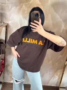 LA MILLA BLUZKA T-SHIRT OVERSIZE PARIS CZEKOLADA/POMARAŃCZ