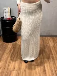 LADY DRAMA ŻAKARDOWA SPÓDNICA MAXI WARKOCZ ŚMIETANA - 2