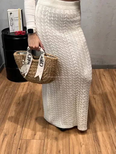 LADY DRAMA ŻAKARDOWA SPÓDNICA MAXI WARKOCZ ŚMIETANA