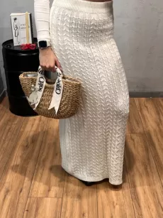 LADY DRAMA ŻAKARDOWA SPÓDNICA MAXI WARKOCZ ŚMIETANA