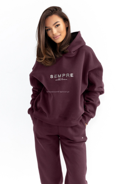 SEMPRE KOMPLET DRESOWY SPODNIE + BLUZA CLASSY BORDO/JAGODA