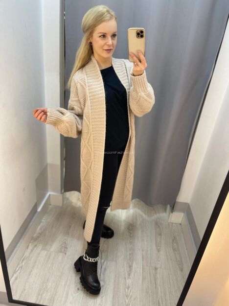 BY O LA LA...! SWETER KARDIGAN Z WARKOCZEM BEŻ