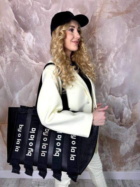 BY O LA LA ! TOREBKA SHOPPER LOGOWANE PASY CZARNA