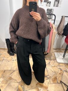 SEMPRE SPODNIE WIDE LEG Z ZASZEWKAMI CZARNE