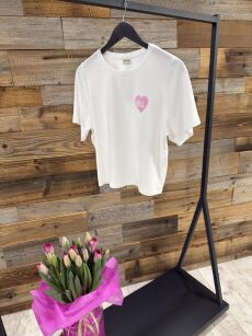 BY O LA LA! BLUZKA T-SHIRT SERDUSZKO OLL BIEL/SUGAR PINK