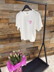 BY O LA LA! BLUZKA T-SHIRT SERDUSZKO OLL BIEL/SUGAR PINK