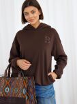BY O LA LA...! DRESOWA BLUZA HOODIE Z ŻAKARDOWYM LOGO ESPRESSO - 2