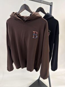 BY O LA LA...! DRESOWA BLUZA HOODIE Z ŻAKARDOWYM LOGO ESPRESSO