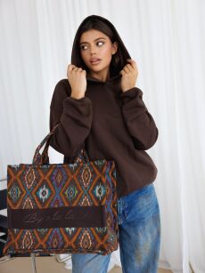 BY O LA LA...! DRESOWA BLUZA HOODIE Z ŻAKARDOWYM LOGO ESPRESSO
