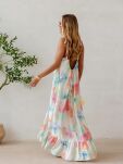 BY O LA LA! SUKIENKA MAXI Z HALKĄ FLORA ŚMIETANA/TURKUS/BŁĘKIT/POMARAŃCZ - 3