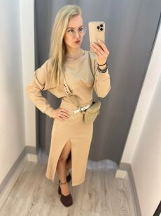 BY O LA LA ! KOMPLET DRESOWY BLUZA+SPÓDNICA DEVOTION BEŻ