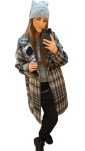 BY O LA LA! OVERSIZOWY PŁASZCZ KRATA SZARY - 5
