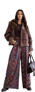 BY O LA LA...! SPODNIE WIDE LEG PRINT BOHO MULTICOLOR