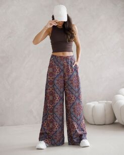BY O LA LA...! SPODNIE WIDE LEG PRINT BOHO MULTICOLOR