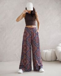 BY O LA LA...! SPODNIE WIDE LEG PRINT BOHO MULTICOLOR