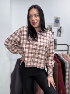 SEMPRE KRÓTKA KOSZULA W KRATĘ ŚMIETANA/KARMEL/SZAROŚĆ