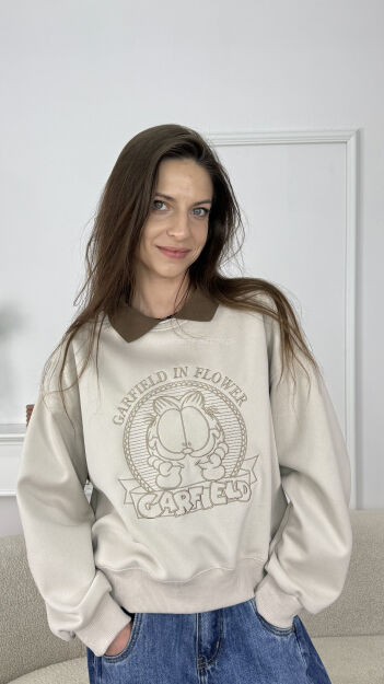 BLUZA GARFIELD Z KOŁNIERZYKIEM BEŻOWA