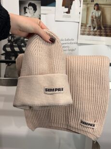 SEMPRE KOMPLET ZIMOWY CZAPKA + SZAL BEŻ
