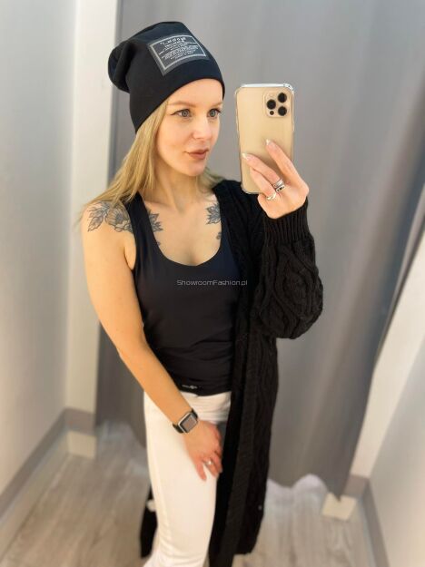 BY O LA LA...! GŁADKI TOP NA GRUBYCH RAMIĄCZKACH CZARNY