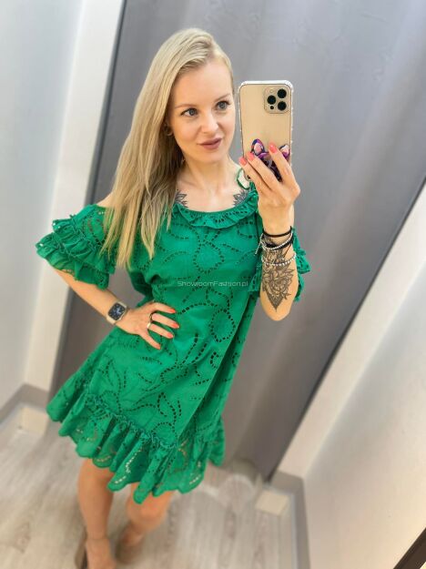 BY O LA LA! LUŹNA SUKIENKA HAFT ANGIELSKI ZIELONA