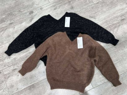 BY O LA LA.. ! SWETER PREMIUM KID MOHER V-NECK Z LUREKSEM CZARNY