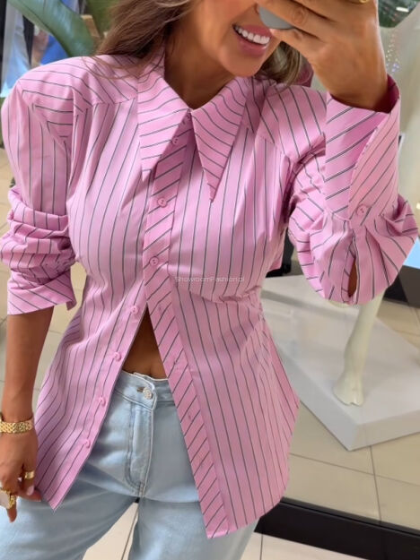 EMO ELEGANCKA KOSZULA BIG BOSS W PASY RÓŻ