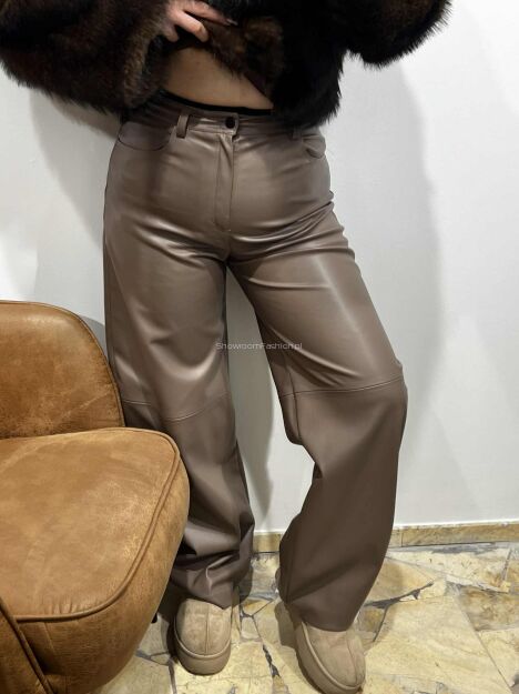 EMO SPODNIE Z ECO SKÓRY TAUPE/BEŻ