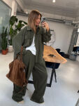 EMO SPODNIE WIDE LEG SZTRUKSOWE KHAKI - 2