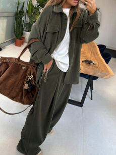 EMO SPODNIE WIDE LEG SZTRUKSOWE KHAKI