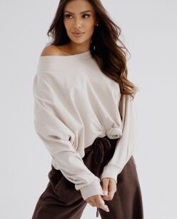 BY O LA LA! ASYMETRYCZNA BLUZA OVERSIZE RÓŻA BEŻ