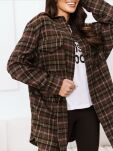 BY O LA LA! DŁUGA FLANELOWA KOSZULA W KRATĘ CHOCOMUS (CZEKOLADA)/KHAKI - 4