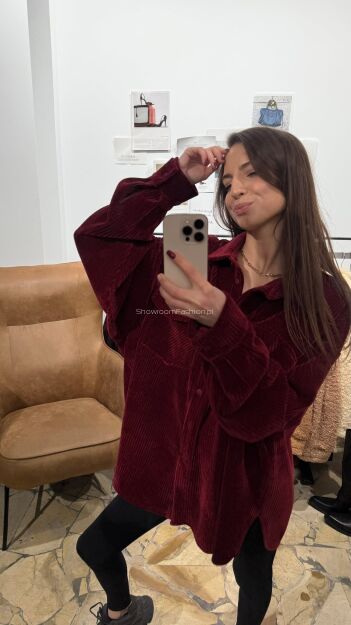 EMO OVERSIZOWA KOSZULA SZTRUKS BORDO