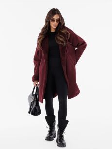 BY O LA LA! PŁASZCZ KOŻUSZEK PRĄŻKOWANY BORDO (MERLOT)