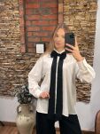 LAVESTINO KOSZULA Z OZDOBNĄ KOKARDĄ BIAŁO CZARNA - 4
