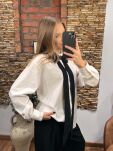 LAVESTINO KOSZULA Z OZDOBNĄ KOKARDĄ BIAŁO CZARNA - 2