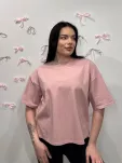 SEMPRE T-SHIRT OVERSIZE Z HAFTOWANYM LOGO BRUDNY RÓŻ - 2