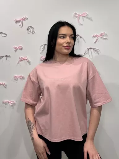 SEMPRE T-SHIRT OVERSIZE Z HAFTOWANYM LOGO BRUDNY RÓŻ