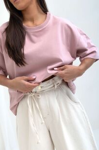 SEMPRE T-SHIRT OVERSIZE Z HAFTOWANYM LOGO BRUDNY RÓŻ