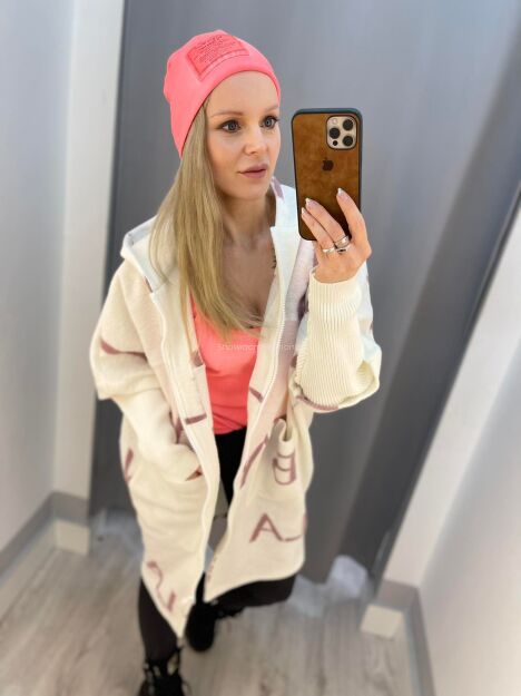 BY O LA LA...! KARDIGAN ZE ŚCIĄGACZAMI LITERY ECRU/LILA