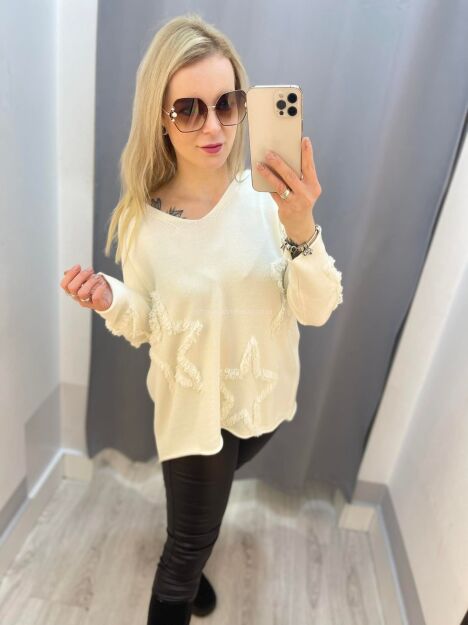 BY O LA LA...! SWETER GWIAZDY ECRU