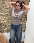 SWETER TYPU KIMONO TAUPE/FIOLET - 3