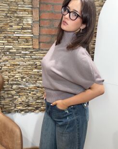 SWETER TYPU KIMONO TAUPE/FIOLET