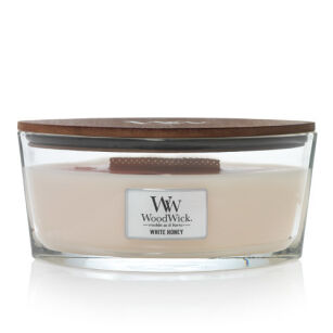 White Honey - Woodwick Hearthwick - świeca zapachowa elipsa z drewnianym knotem