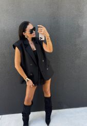 LA MILLA DŁUGA KAMIZELA OVERSIZE Z PODUSZKAMI CZARNA