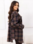 BY O LA LA! DŁUGA FLANELOWA KOSZULA W KRATĘ CZEKOLADA/GRANAT - 2