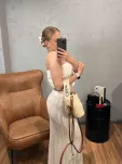LADY DRAMA ŻAKARDOWA SPÓDNICA MAXI Z BAWEŁNY REGENEROWANEJ PANACOTTA (ŚMIETANA) - 4